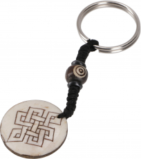 Ethno Tibet Keychain, Engraved Bag Tag - Endless Knot/White