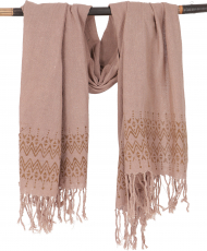 Handwoven cotton scarf with tribal pattern, woven scarf - caramel