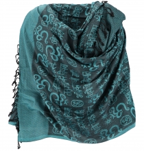 Pashmina viscose scarf/stole with OM pattern - petrol
