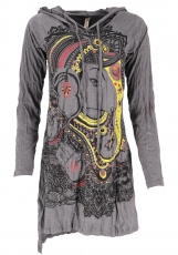 Baba Longshirt, Long Sleeve Psytrance Mini Dress - Ganesh/grey