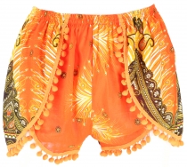 Leichte Pantys, Print Shorts mit Bommeln - orange