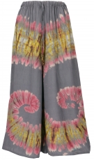 Boho batik culottes, wide summer trousers - grey