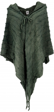 Boho poncho with wide hood, cape - olive green
