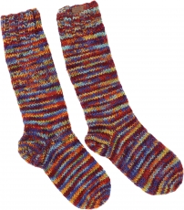 Hand knitted sheep wool socks, home socks, Nepal socks - rainbow