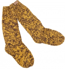 Handgestrickte Schafwollsocken, Haussocken, Nepal Socken - gelb/b..