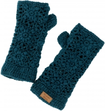 Crochet hand warmers with flowers, new wool arm warmers, wrist wa..