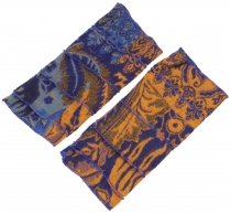 Patchwork hand warmers, ethno goa arm warmers - blue/mustard yell..
