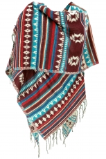 Inka poncho scarf, poncho, cape scarf - red brown/petrol