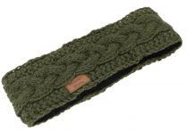 Wool knit headband from Nepal with cable stitch - olive green