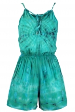Short airy batik jumpsuit in hippie style - turquoise