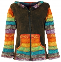 Patchwork Stonewash Rainbow Jacket Zip Hood, Goa Jacket - Model 5
