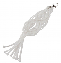 Macramé keychain, boho bag charm - white