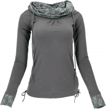 Organic cotton longshirt, boho shirt shawl hood - granite grey