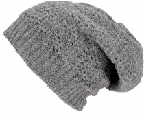 Hand knitted beanie hat, lined wool hat - grey