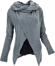 Wrap cardigan with wide shawl hood - granite gray