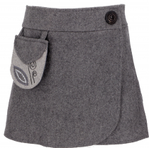 Embroidered wool felt wrap skirt cacheur - gray