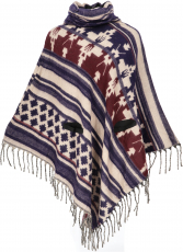 Poncho hippie chic with ethnic pattern, long poncho with ruffled ..