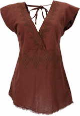 Goa top, psytrance, printed bandeau top, choli - rust brown