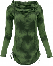 Longshirt, Minikleid mit weiter Schalkapuze - grün/Batik