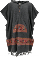 Poncho hippie chic, warm andes poncho - anthracite