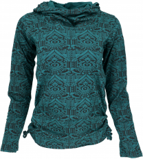 Psytrance long sleeve shirt with shawl collar - turquoise