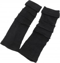 Cotton fine knit hand warmers, pulse warmers with overlock - blac..