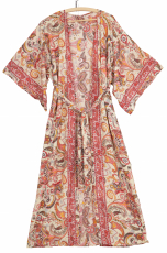 Long Japan style kimono, kimono coat, kimono dress - beige/orange