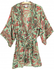 Kimono dress, silky shiny boho kimono, knee length saree kimono -..