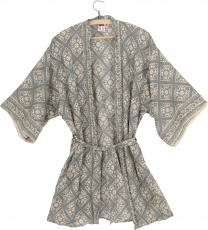 Kimono dress, boho kimono, cotton knee length kimono - light oliv..