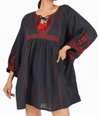 Embroidered boho cotton mini dress with belt, caftan, maxi tunic ..