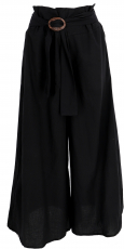 Airy summer pants with coconut buckle, cotton palazzo pants - bla..