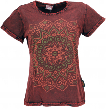 Boho T-Shirt mit Mandaladruck, stonewashed T-Shirt - rot