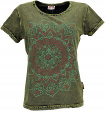 Boho T-Shirt mit Mandaladruck, stonewashed T-Shirt - grün
