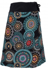 Embroidered knee length skirt, boho chic, retro mandala - petrol