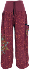 Wide waistband harem pants with mandala embroidery - wine red