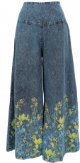Palazzohose, Boho Baumwollhose, Hosenrock mit Blüten - blau/gelb