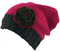 Beanie cap, flower - pink