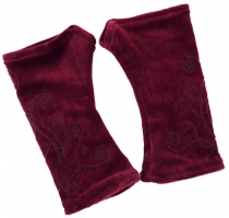 Embroidered velvet cuffs, reversible cuffs - bordeaux red