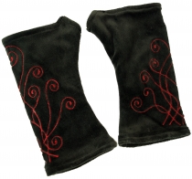 Embroidered velvet hand cuffs, reversible cuffs - black