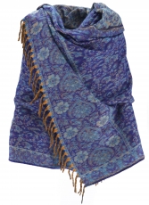 Soft pashmina scarf/stole with paisley pattern - indigo blue/must..