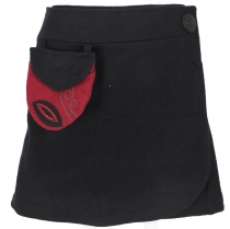 Embroidered wool felt wrap skirt cacheur - black