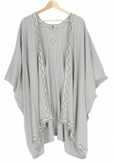 Short embroidered summer kimono, caftan, beach dress - light grey