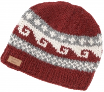 Beanie hat, knitted hat with meander pattern from Nepal - red