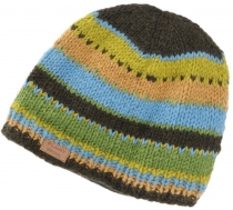 Beanie hat, striped knitted hat from Nepal - green