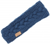 Wool knit headband from Nepal with cable stitch - petrol