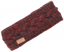 Woll-Strick-Stirnband aus Nepal mit Zopfmuster - rot melliert