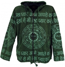 Goa jacket, ethno hoody with mantra print - green