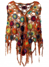 Crochet stole, hippie flower crochet scarf - rust orange