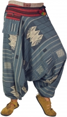 Harem pants with ikat pattern and cord band - pigeon blue