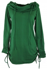 Longshirt, mini dress with wide scarf hood - emerald green